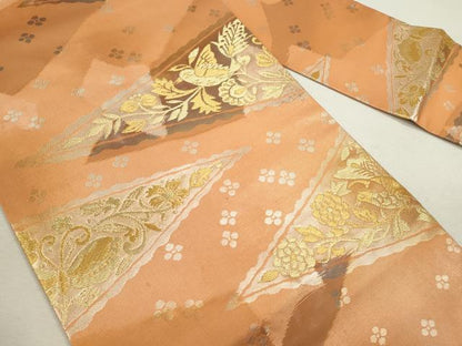 平和屋着物◎九寸名古屋帯 休み鳥舞蝶更紗花文 金糸 正絹 逸品 CABF2842ze