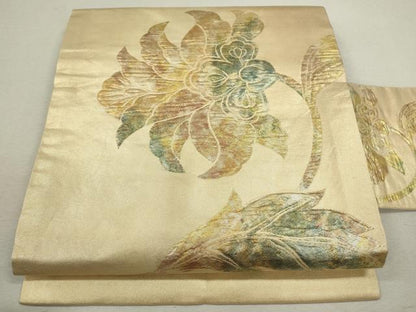 平和屋着物◎九寸名古屋帯 ふくれ織 更紗花文 金銀糸 正絹 逸品 CABF2843ze
