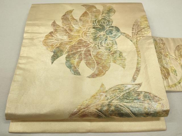 平和屋着物◎九寸名古屋帯 ふくれ織 更紗花文 金銀糸 正絹 逸品 CABF2843ze