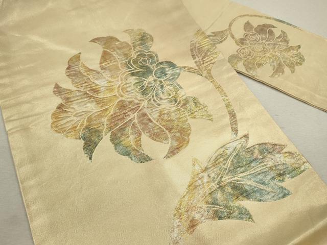 平和屋着物◎九寸名古屋帯 ふくれ織 更紗花文 金銀糸 正絹 逸品 CABF2843ze
