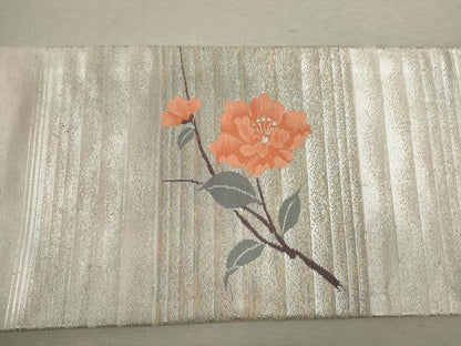 平和屋着物◎九寸名古屋帯 枝花文 銀糸 正絹 逸品 CABF2844ze