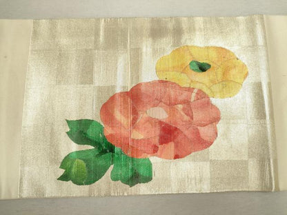 平和屋着物◎九寸名古屋帯　枝花文　金糸　正絹　逸品　CABF2855ze