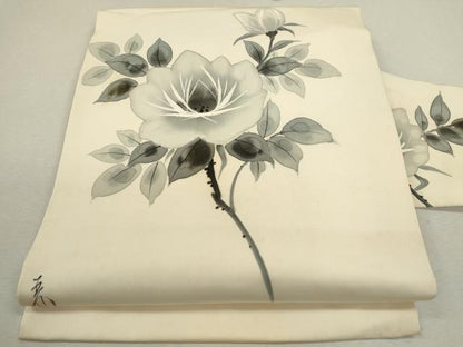 平和屋着物◎塩瀬 九寸名古屋帯 作家物 手描き 枝花文 正絹 逸品 CABF2856ze