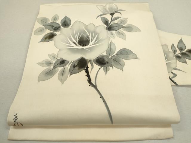 平和屋着物◎塩瀬 九寸名古屋帯 作家物 手描き 枝花文 正絹 逸品 CABF2856ze