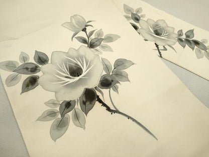 平和屋着物◎塩瀬 九寸名古屋帯 作家物 手描き 枝花文 正絹 逸品 CABF2856ze