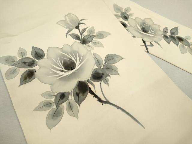 平和屋着物◎塩瀬 九寸名古屋帯 作家物 手描き 枝花文 正絹 逸品 CABF2856ze