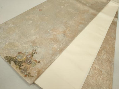 平和屋着物◎六通柄袋帯　作家物　日本画　枝花文　ワンポイント　金銀彩　正絹　逸品　CABF285ze