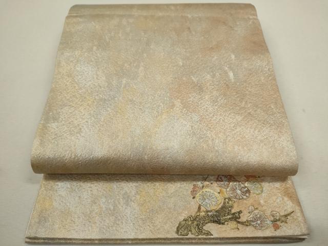 平和屋着物◎六通柄袋帯　作家物　日本画　枝花文　ワンポイント　金銀彩　正絹　逸品　CABF285ze