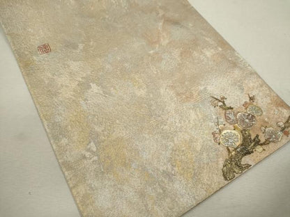 平和屋着物◎六通柄袋帯　作家物　日本画　枝花文　ワンポイント　金銀彩　正絹　逸品　CABF285ze