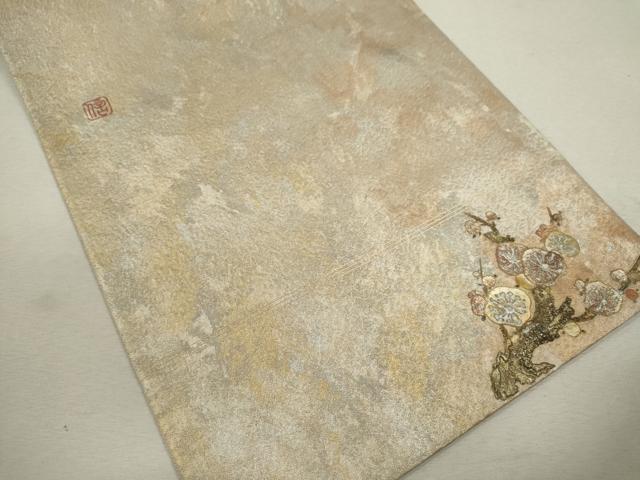 平和屋着物◎六通柄袋帯　作家物　日本画　枝花文　ワンポイント　金銀彩　正絹　逸品　CABF285ze