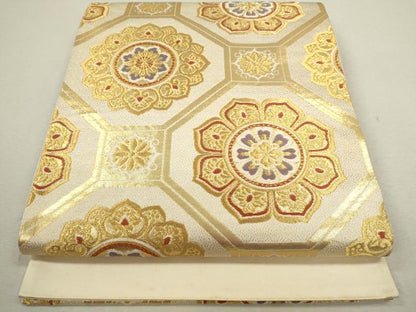 平和屋着物◎西陣 六通柄袋帯 蜀江正倉院花文 金糸 正絹 逸品 未仕立て CABF2860ze