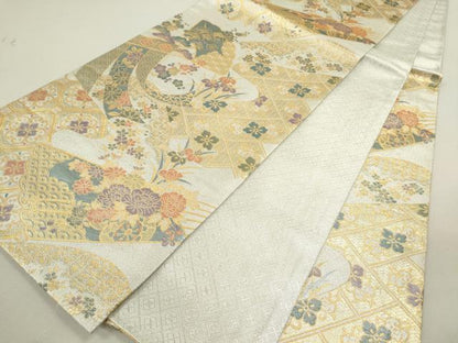 平和屋着物◎佐賀錦 六通柄袋帯 扇面吉祥花文 金銀糸 正絹 逸品 CABF2861ze