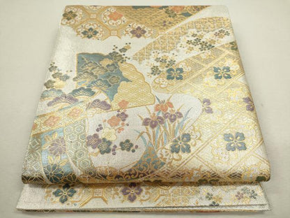 平和屋着物◎佐賀錦 六通柄袋帯 扇面吉祥花文 金銀糸 正絹 逸品 CABF2861ze