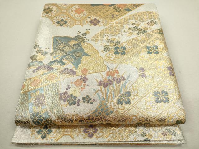 平和屋着物◎佐賀錦 六通柄袋帯 扇面吉祥花文 金銀糸 正絹 逸品 CABF2861ze