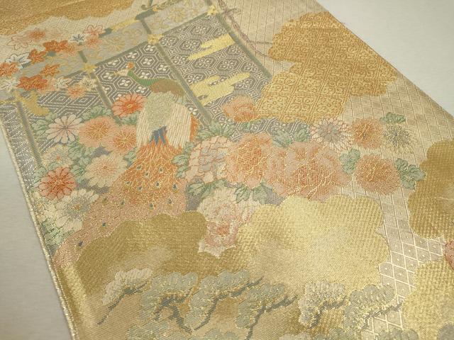 平和屋着物◎六通柄袋帯 宝珠本佐賀錦 九百錦 孔雀几帳草花文 正絹 逸品 CABF2862ze
