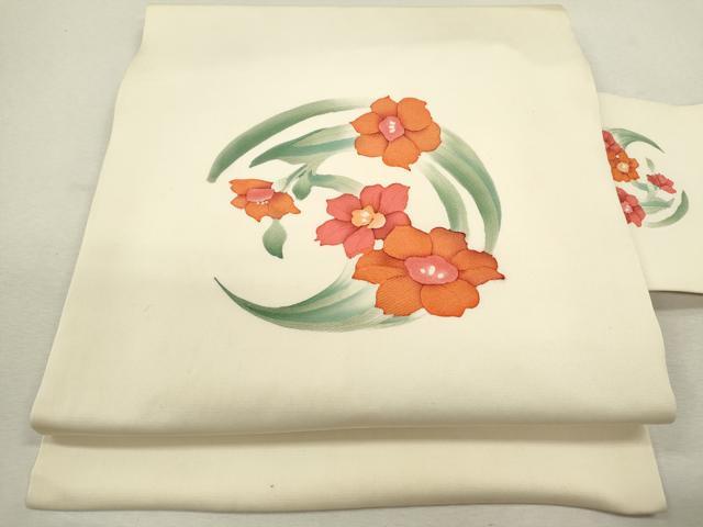 平和屋着物◎九寸名古屋帯 地紋起こし 草花丸文 正絹 逸品 CABF2865ze