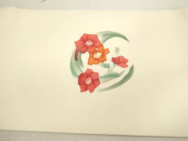 平和屋着物◎九寸名古屋帯 地紋起こし 草花丸文 正絹 逸品 CABF2865ze
