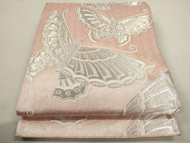 平和屋着物◎佐賀錦 六通柄袋帯 舞蝶文 銀糸 正絹 逸品 CABF2874ze