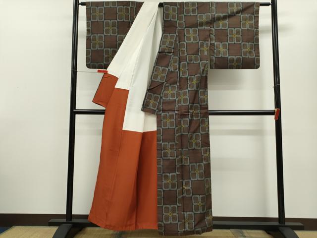 平和屋着物■本場大島紬　7マルキ　市松吉祥文　正絹　逸品　CABF2878ze