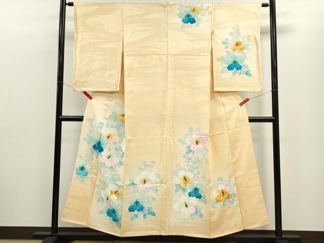 平和屋着物●訪問着　手描き　草花文　暈し染め　銀彩　正絹　逸品　未使用　AABG9023ph 平和屋着物○訪問着 手描き 草花文 暈し染め 銀彩 正絹 逸品 未使用