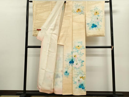 平和屋着物■訪問着 手描き 草花文 暈し染め 正絹 逸品 CABF2892ze