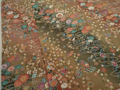 平和屋着物■小紋 流水宝尽くし草花文 暈し染め 洗える着物 未使用 CABF2911ze