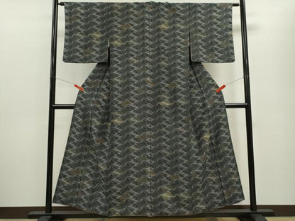 平和屋着物■小紋 流水文 黒地 洗える着物 CABF2913ze