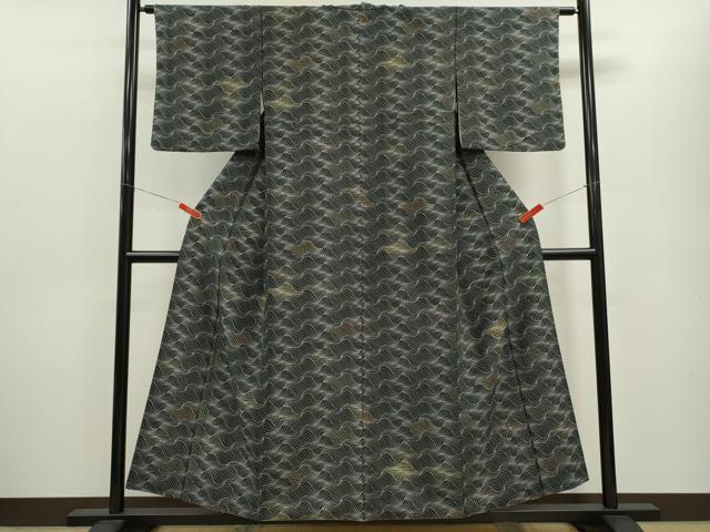 平和屋着物■小紋 流水文 黒地 洗える着物 CABF2913ze