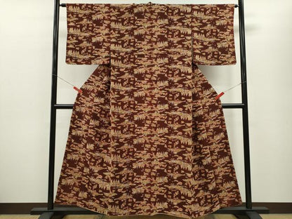 平和屋着物■上質な小紋　型染め　花鳥風景文　正絹　逸品　CABF2927ze