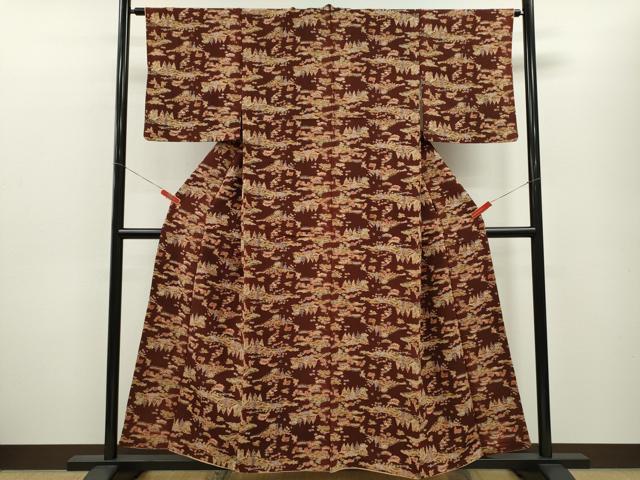 平和屋着物■上質な小紋　型染め　花鳥風景文　正絹　逸品　CABF2927ze