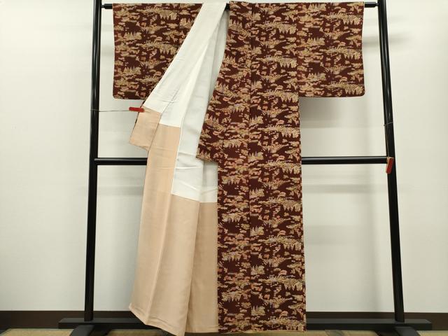 平和屋着物■上質な小紋　型染め　花鳥風景文　正絹　逸品　CABF2927ze