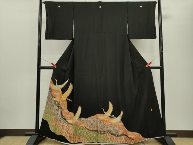 平和屋着物■豪華黒留袖　作家物　駒刺繍　飛鶴道長吉祥花文　金彩　正絹　逸品　CABF2929ze