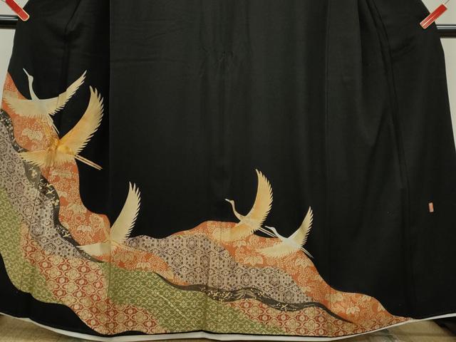 平和屋着物□豪華黒留袖 作家物 駒刺繍 飛鶴道長吉祥花
