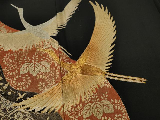 平和屋着物□豪華黒留袖 作家物 駒刺繍 飛鶴道長吉祥花