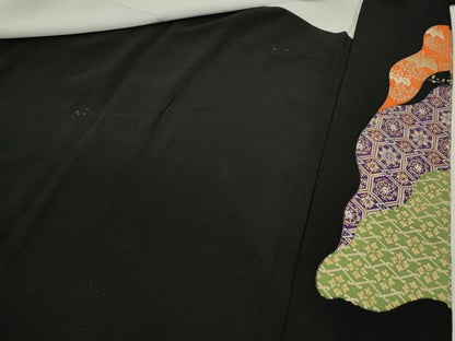 平和屋着物■豪華黒留袖　作家物　駒刺繍　飛鶴道長吉祥花文　金彩　正絹　逸品　CABF2929ze