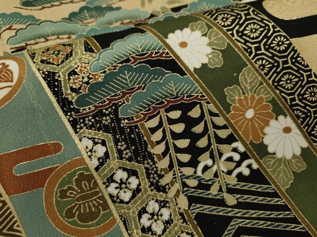 平和屋着物■豪華黒留袖　駒刺繍　扇面飛鶴吉祥花文　金彩　正絹　逸品　CABF2931ze