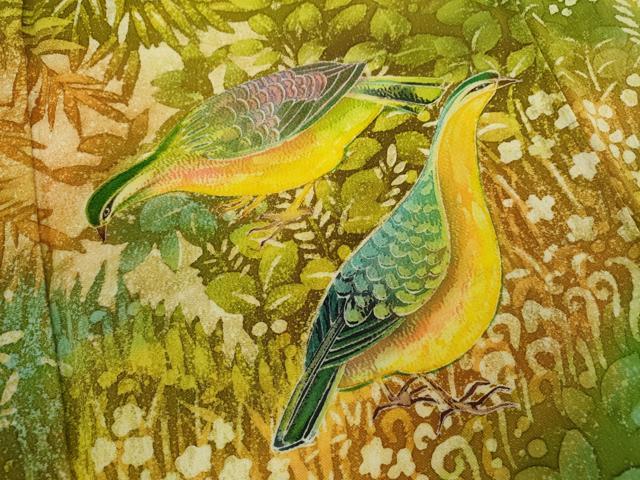 平和屋着物■訪問着　ろうけつ染め　花鳥文　たたき染め　金彩　正絹　逸品　CABF2932ze