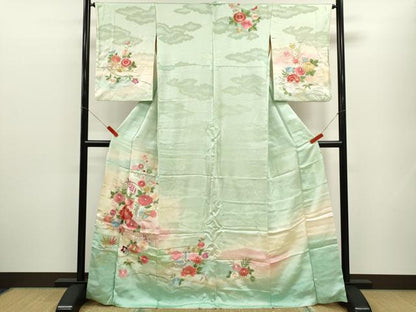 平和屋着物■訪問着　総刺繍　舞蝶草花文　暈し染め　金銀糸　正絹　逸品　CABF2936ze