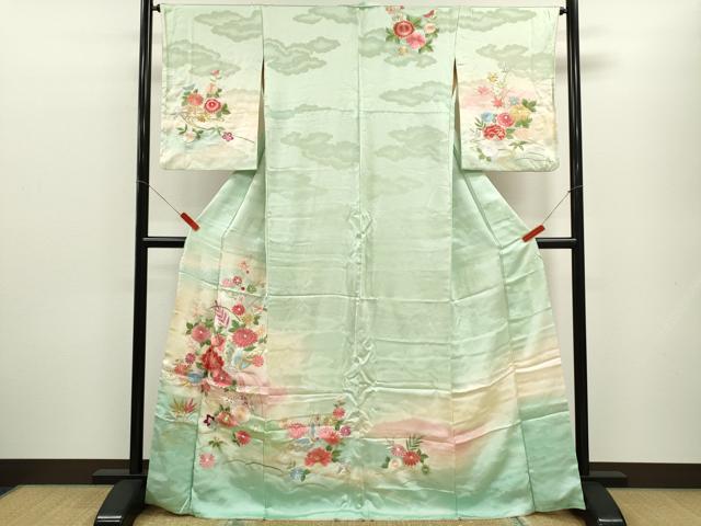 平和屋着物■訪問着　総刺繍　舞蝶草花文　暈し染め　金銀糸　正絹　逸品　CABF2936ze