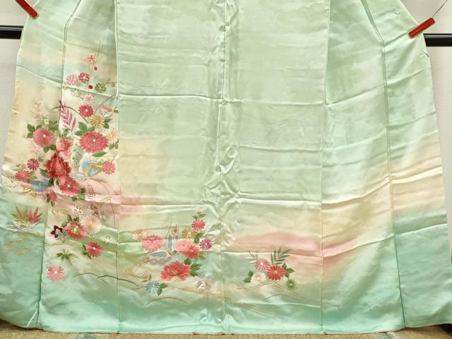 平和屋着物■訪問着　総刺繍　舞蝶草花文　暈し染め　金銀糸　正絹　逸品　CABF2936ze