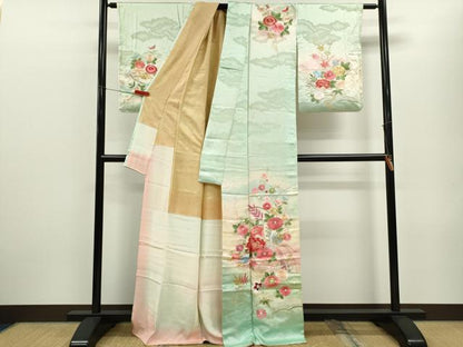 平和屋着物■訪問着　総刺繍　舞蝶草花文　暈し染め　金銀糸　正絹　逸品　CABF2936ze