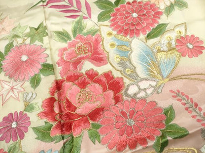 平和屋着物■訪問着　総刺繍　舞蝶草花文　暈し染め　金銀糸　正絹　逸品　CABF2936ze
