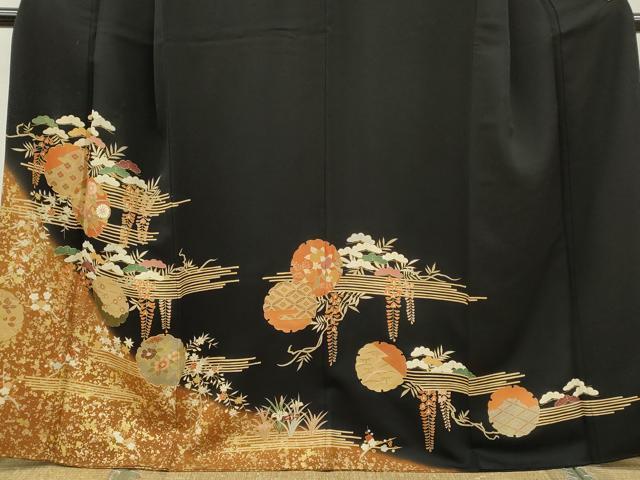 平和屋着物■豪華黒留袖　駒刺繍　雪輪重ね草花文　暈し染め　金彩　正絹　逸品　CABF2937ze