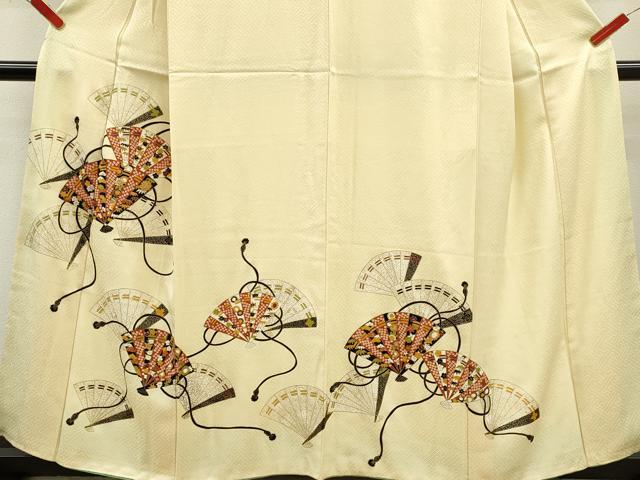 平和屋着物■訪問着　駒刺繍　檜扇吉祥花文　金彩　正絹　逸品　CABF2947ze