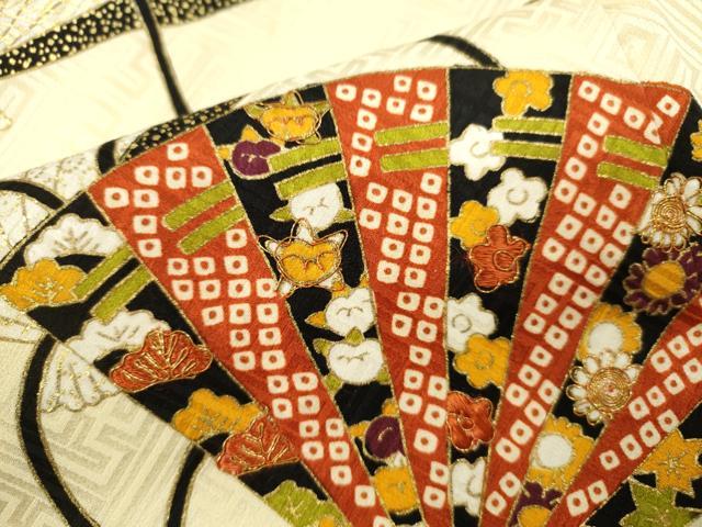 平和屋着物■訪問着　駒刺繍　檜扇吉祥花文　金彩　正絹　逸品　CABF2947ze