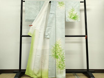 平和屋着物■訪問着 手描き 笹竹文 暈し染め 正絹 逸品 CABF2955ze