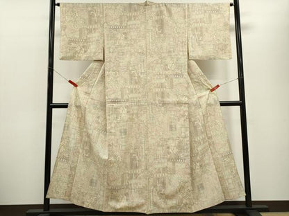 平和屋着物▽本場染大島紬　単衣　人物壁画文様　正絹　逸品　CABF2969ze