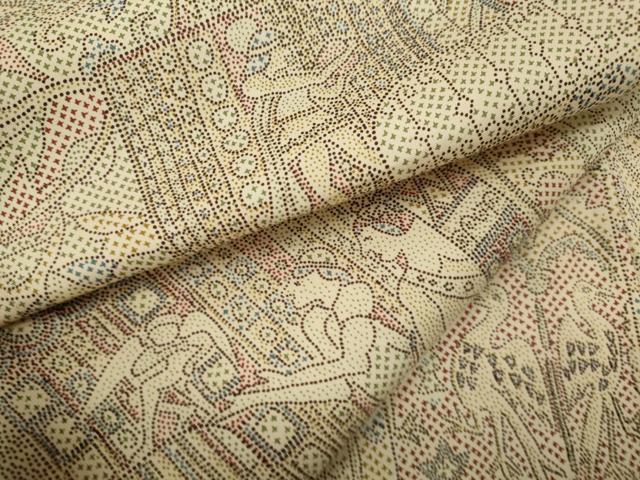 平和屋着物▽本場染大島紬　単衣　人物壁画文様　正絹　逸品　CABF2969ze