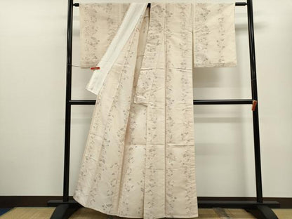 平和屋着物▽上質な紬　単衣　霞枝花文　正絹　逸品　CABF2970ze