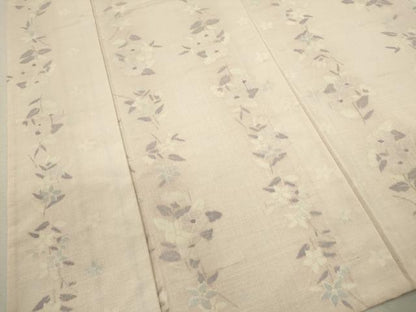 平和屋着物▽上質な紬　単衣　霞枝花文　正絹　逸品　CABF2970ze